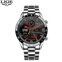 LIGE 2024 Full Circle Touch Screen Steel Band Luxury Bluetooth Call Men Smart Watch Waterproof Sport Activity Fitness Watch+Box