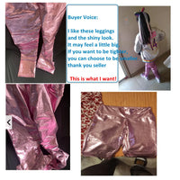 Metallic Leggings Shiny High-Waisted for Women Holiday Christmas Silver Trousers Stretchy Streetwear ouc1187