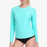Anfilia Women Long Sleeve Rash Guard UPF 50+ Rash Vest Quick Dry Athletic Shirts Top (No Botttom)