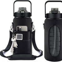Half Gallon Water Bottle with Sleeve 64 OZ 2000ML Motivational Water Bottle with Straw & Time Marker to Drink