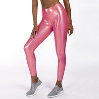 Metallic Leggings Shiny High-Waisted for Women Holiday Christmas Silver Trousers Stretchy Streetwear ouc1187