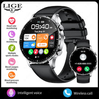 LIGE New Magnetic Leather Strap Smartwatch Men Health Monitor Man Watches Bluetooth Calling Sports Smart Watch For Android ios