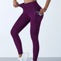 New High Waist Women's Leggings Stretch Yoga Pants Tights With Pockets Push Up Fitness Running Sportswear Solid Color Pants