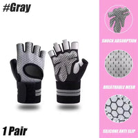 1Pair Half Finger Gym Fitness Gloves for Men & Women with Wrist Wrap Support Crossfit Workout Power Weight Lifting Equipment