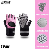 1Pair Half Finger Gym Fitness Gloves for Men & Women with Wrist Wrap Support Crossfit Workout Power Weight Lifting Equipment