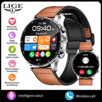 LIGE New Magnetic Leather Strap Smartwatch Men Health Monitor Man Watches Bluetooth Calling Sports Smart Watch For Android ios
