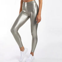 Metallic Leggings Shiny High-Waisted for Women Holiday Christmas Silver Trousers Stretchy Streetwear ouc1187