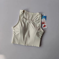Women's sports and fitness underwear, integrated front zipper design, shock-absorbing gathering, quick drying yoga vest