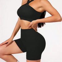 2Pcs Yoga Sets Naked Feel Gym Set Women Workout Clothes High Waist Yoga Shorts And Strappy Sports Bra Short Sets Summer