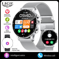 LIGE New Magnetic Leather Strap Smartwatch Men Health Monitor Man Watches Bluetooth Calling Sports Smart Watch For Android ios