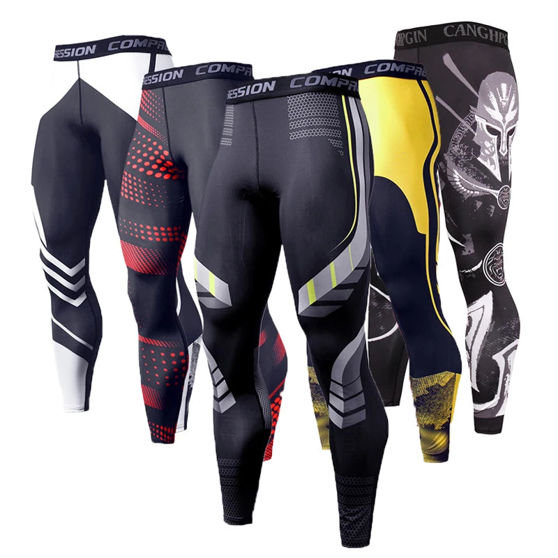 Men's Printed Compression Leggings | Gym Running Tights | Athletic Training Pants | 15 Colors