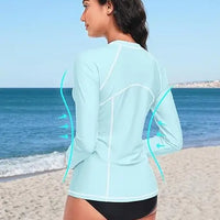 Anfilia Women Long Sleeve Rash Guard UPF 50+ Rash Vest Quick Dry Athletic Shirts Top (No Botttom)