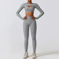 Women's Sportswear Yoga Set Workout Clothes Athletic Wear Sports Gym Legging 2/3PCS Fitness Bra Crop Top Long Sleeve Yoga Suit