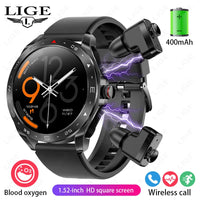 LIGE With Earbuds Bluetooth Headset Smartwatch Women Speaker Tracker Music Sport Watch Men Waterproof Smart Watch AMOLED Screen