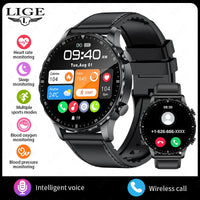 LIGE New Magnetic Leather Strap Smartwatch Men Health Monitor Man Watches Bluetooth Calling Sports Smart Watch For Android ios