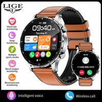 LIGE New Magnetic Leather Strap Smartwatch Men Health Monitor Man Watches Bluetooth Calling Sports Smart Watch For Android ios