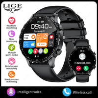 LIGE New Magnetic Leather Strap Smartwatch Men Health Monitor Man Watches Bluetooth Calling Sports Smart Watch For Android ios