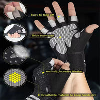 1Pair Half Finger Gym Fitness Gloves for Men & Women with Wrist Wrap Support Crossfit Workout Power Weight Lifting Equipment