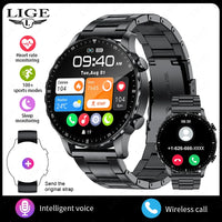 LIGE New Magnetic Leather Strap Smartwatch Men Health Monitor Man Watches Bluetooth Calling Sports Smart Watch For Android ios