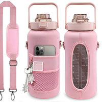 Half Gallon Water Bottle with Sleeve 64 OZ 2000ML Motivational Water Bottle with Straw & Time Marker to Drink