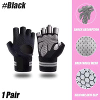 1Pair Half Finger Gym Fitness Gloves for Men & Women with Wrist Wrap Support Crossfit Workout Power Weight Lifting Equipment