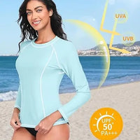 Anfilia Women Long Sleeve Rash Guard UPF 50+ Rash Vest Quick Dry Athletic Shirts Top (No Botttom)