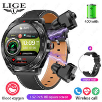 LIGE With Earbuds Bluetooth Headset Smartwatch Women Speaker Tracker Music Sport Watch Men Waterproof Smart Watch AMOLED Screen